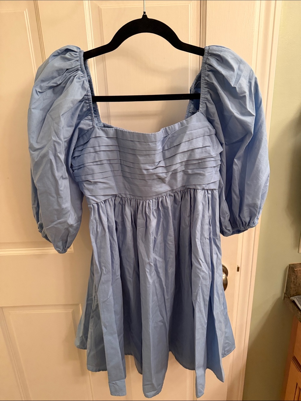 Light Blue Puff Sleeve Square Neck Women’s Dress - Abercrombie